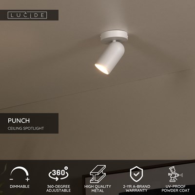 Lucide PUNCH - Ceiling spotlight - 1xGU10 - White
